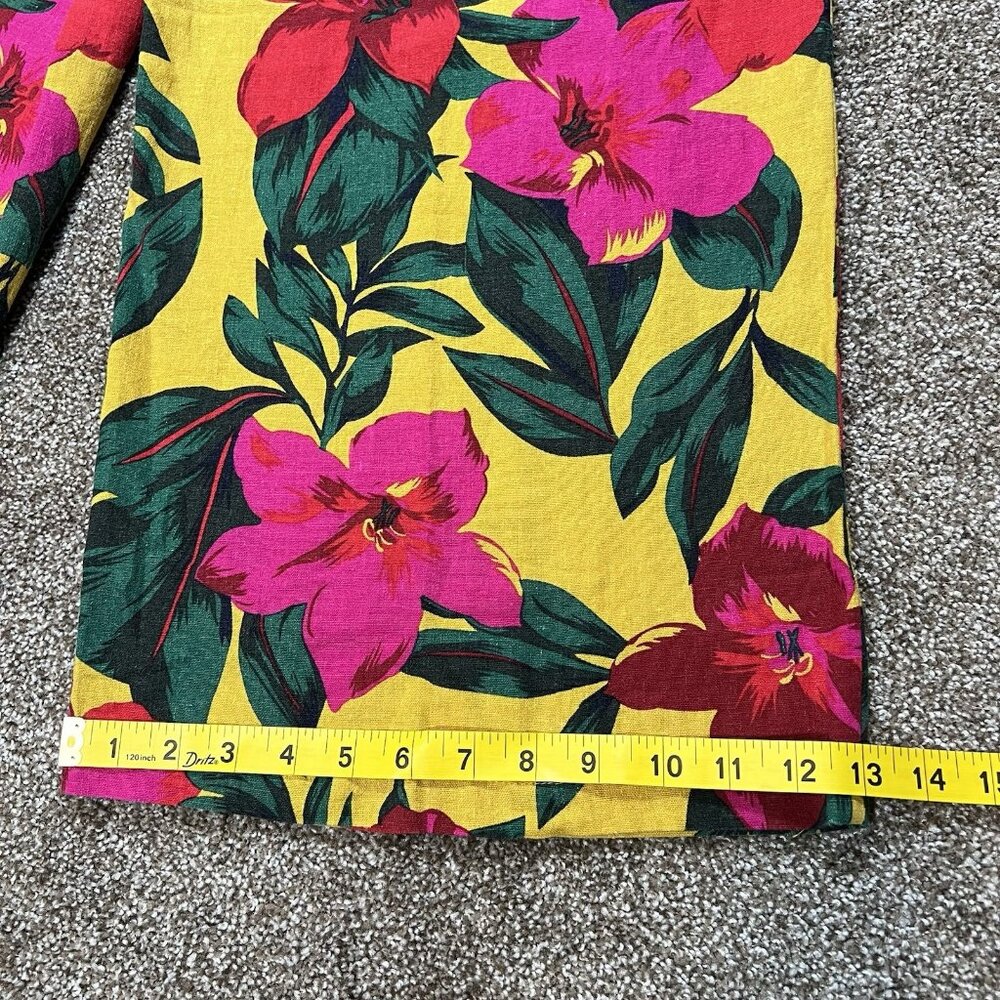 Tahari Women Wide Leg Linen Pants Medium Size Tropical Cropped Floral Pull On - Picture 9 of 13